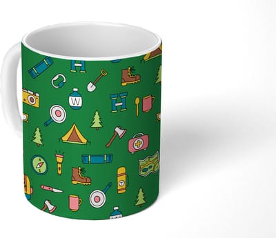 Mok - Koffiemok - Kamperen - Tent - Bijl - Backpack - Mokken - 350 ML - Beker - Koffiemokken - Theemok