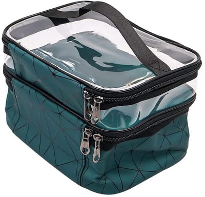 ZEYNOMAX- Make-uptas Dubbellaags - Toilettas Heren/Dames - Waterdicht PVC/PU - Transparant Ontwerp - Maat 17x23x16cm - Slijtvast Materiaal
