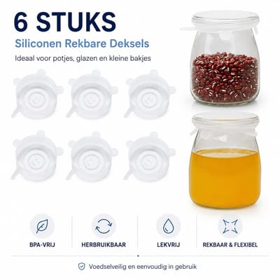 Arvion Siliconen Deksels (6 stuks) – Herbruikbare Voedselhoezen – BPA-vrij – Universeel – Houdt Voeding Vers – Vaatwasserbestendig