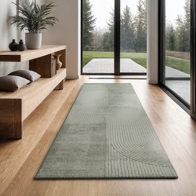 the carpet Everest - modern kortpolig vloerkleed met Panglao-design, hoog-laag 3D-effect, hoge pooldichtheid, zacht en comfortabel – voor woonkamer of slaapkamer, groen, 80 x 300 cm