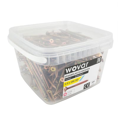 Wovar Voordeelemmer Spaanplaatschroeven Geel Verzinkt 5.0 x 100 mm Torx 20 Deeldraad | 350 stuks