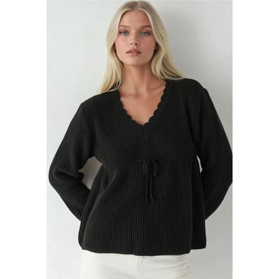 Gesneden V-hals Trui met Strikdetail