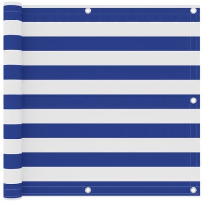 Balkonscherm - 90x600 cm - Oxford Stof - Blauw & Wit Gestreept - Wind- & Waterdicht - XXL Privacy Doek - Incl. 24m Touw - UV-bestendig