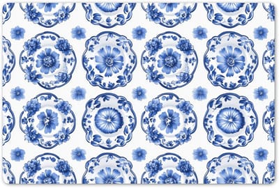 Placemats 45x30 cm - Placemat kunststof - 1 stuk - Sierborden - Bloemen - Blauw - Borden onderleggers - Decoratie voor op tafel - Keuken tafeldecoratie accessoires - Vinyl onderlegger - Tafelversiering