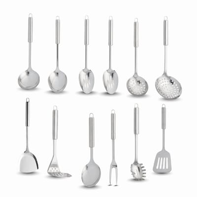 JustValue 12-delige Keukengerei Set - Keuken Set - Vaatwasserbestendig - RVS Keukenaccessoires - Opscheplepel - Spatel - Roerlepel