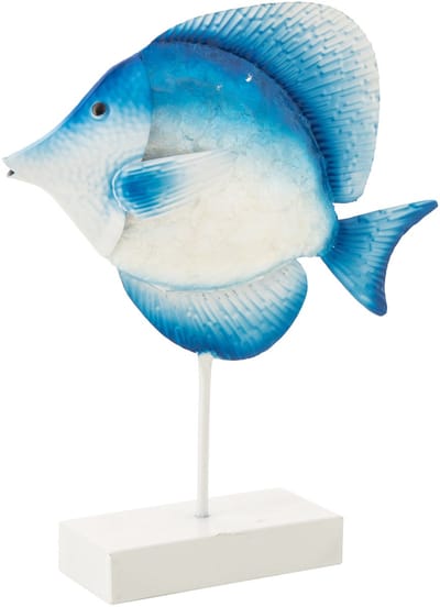 J-Line decoratie Vis Op Voet - metaal - blauw/wit