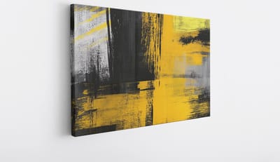 Saammp Canvas Schilderij - Zwart geel - Abstract kunstwerk - 30x20 - Foto op canvas - Wanddecoratie - Muurdecoratie Woonkamer - Slaapkamer decoratie - Canvas Print