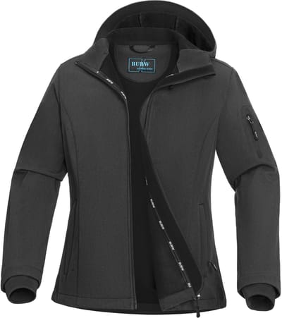 BUBW® Dames Outdoorjas - Softshell Jas 4 Seizoenen - Waterdicht - Windstopper Windjack - Waterafstotend - Zon Beschermend - Outdoor - Zwart - Maat L