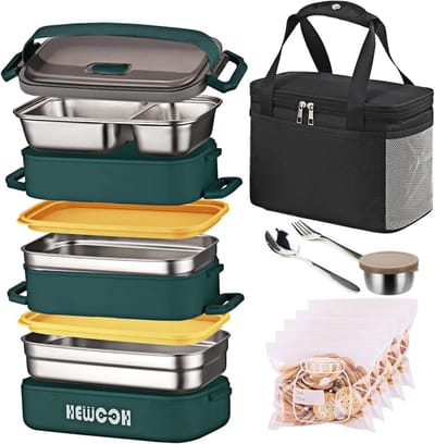 Grote Herbruikbare Lunchbox voor Volwassenen met Lunchtas en Bestek - Ideaal Voor Werk, School en Picknick