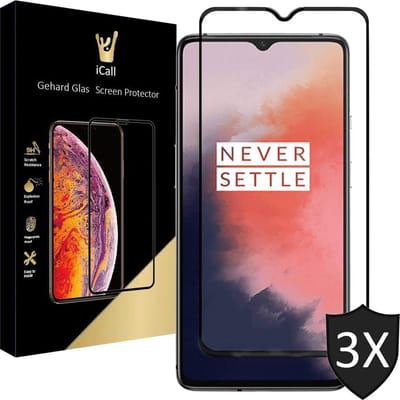 Screenprotector geschikt voor OnePlus 7T - Tempered Glass Gehard Glas - Full Screen Cover Volledig Beeld - iCall - 3 Stuks