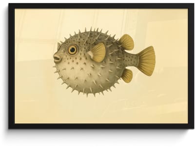 Poster in lijst - Fotolijst 60x40 cm - Posters - Stekels - Vis - Opgeblazen - Bruin - Posterlijst zwart - Decoratie - Wanddecoratie woonkamer - Muurdecoratie slaapkamer