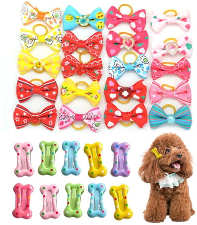 30 stuks huisdierhaaraccessoires kleine hondenhaarstrikken met elastische elastiekjes, hondenhaaraccessoires, doggy kitten topknot bevestiging verzorging accessoires set voor lang haar puppy