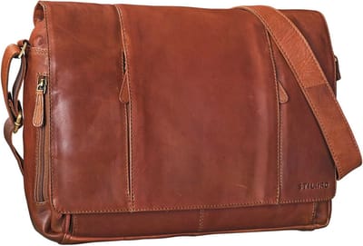 Vintage Leren Schoudertas voor 15,6 inch Laptops - Geweldige Organizer voor Werk en Vrije Tijd