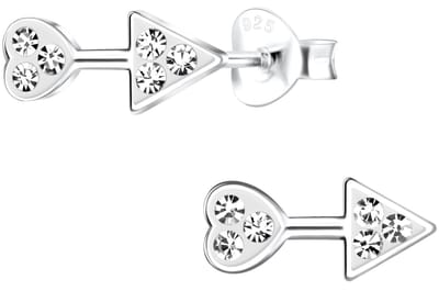 Joy|S - Zilveren hartje pijl oorbellen - 5 x 10 mm - kristal - sterling zilver 925