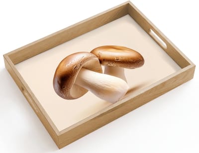 Dienblad hout 40x30 cm - Schootdienblad - Champignons - Zacht - Beige - Borrelplank rechthoek - Plateau dienbladen