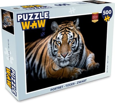 Puzzel Portret - Tijger - Zwart - Legpuzzel - Puzzel 500 stukjes