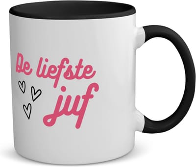 Akyol - de liefste juf koffiemok - theemok - zwart - Juf - voor de liefste juf - juf - verjaardagscadeau - verjaardag - cadeau - afscheidscadeau - geschenk - leuke cadeau - kado - gift - juffendag - 350 ML inhoud