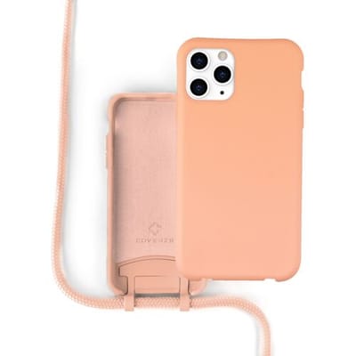 Silicone case met koord voor geschikt voor Apple iPhone 12 Pro Max - hoesje met telefoonkoord - backcover - optimale bescherming - oranje