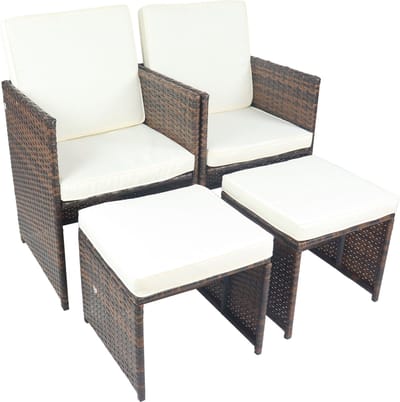 VCM 4-delige set tuinstoel loungestoel fauteuil rotan balkonstoel camping zitkussen voetensteun kruk Raloso