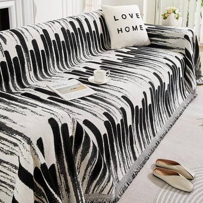 Eenvoudige lijnpatroon bank handdoekhoes, omkeerbare chenille bankhoes, woonkamer 3-zits bankhoes vier seizoenen universeel 180x130cm