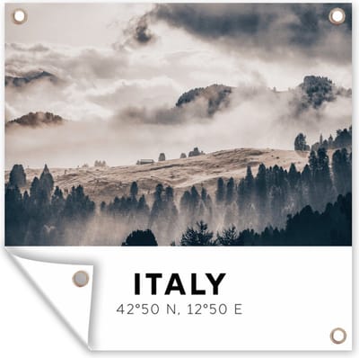 Tuin poster Italië - Mist - Landschap - 200x200 cm - Tuindoek