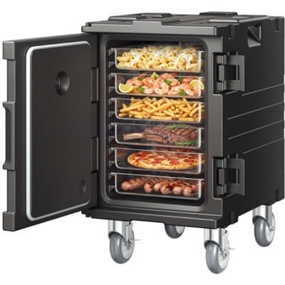 VEVOR Geïsoleerde voedselcontainerdrager, warmhoudbox voor catering, 90 L, voedselcontainer met gesp, oprolbare voedselcontainerdrager, voedseltransportbox voor restaurantkantine, zwart