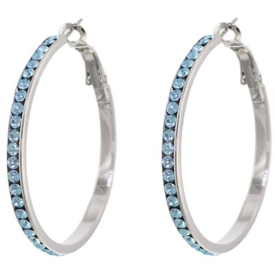 Behave – Oorringen – Zilverkleurig Blauw Kristal – 4 cm – Klapsluiting – Elegant