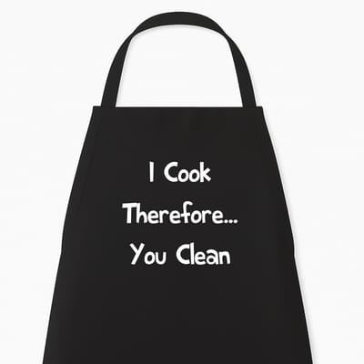 Keukenschort “I Cook therefore… you clean” | Grappig Kerstcadeau & Sinterklaas | Zwart