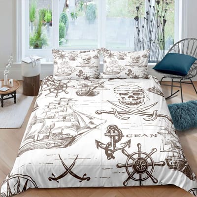 Nautisch Zeilboot King Queen Dekbedovertrek Kust Zeilboot Beddengoed Set Zeeavontuur Dekbedovertrek Polyester Dekbedovertrek 200x200cm 3pcs