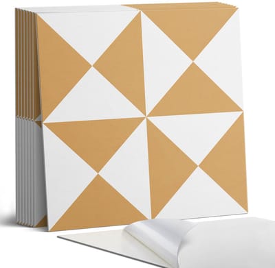 Coloray Plaktegels - Geometrisch driehoekspatroon Portugese Tegels - 30 cm x 30 cm - Beige Plaktegels - 9 stuks - Vierkant PVC Tegels - Plaktegels Keuken - Zelfklevende Vloertegels - Vinyl Tegels - Zelfklevende Tegels