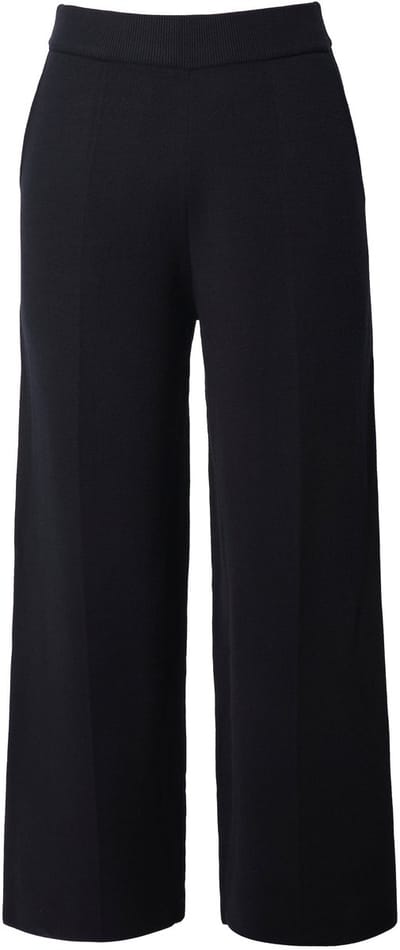 Ulla Popken - Dames - Gebreide broek persplooien wijde pijpen - Zwart - Maat 42+