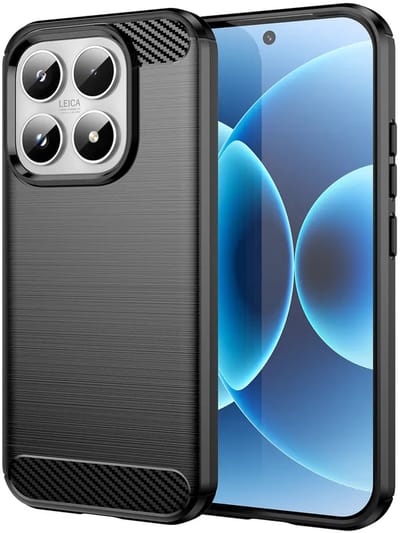 MobyDefend Hoesje - Geschikt voor Xiaomi 17 - TPU Backcover - Geborstelde Metaal & Carbon-Look - Zwart