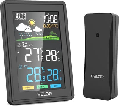 Weerstation Binnen en Buiten - Draadloos - Batterij en/of AC Adapter - met Buitensensor - DCF Radioklok - Weersvoorspelling - Luchtvochtigheid - Zwart