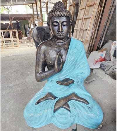 Grote Turquoise & Stenen Boeddha Mediterend in Stupa - 1,5m