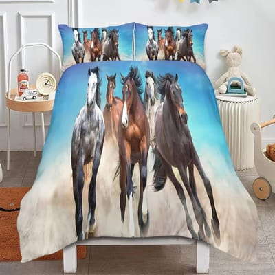Meisjes Dekbedovertrek Sets Paardrijden Dekbedhoes Dieren Beddengoed Set 2 Delen Voor Kinderen Jongens Kamer Decoratie, Polyester Dekbedhoes Met Kussensloop 100x135cm 2pcs&Duvet Cover