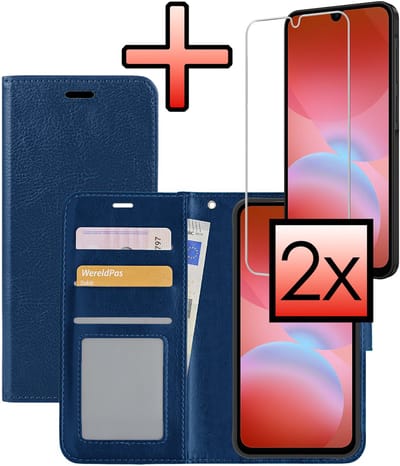 Hoesje - Met 2x Screenprotector - Geschikt voor Samsung Galaxy A26 - Luxe Pasjeshouder - Bookcase Portemonee - Flip Case - Kunstleer Book Case - Flipcase Hoes - Book Cover - Walletcase - Portemonneehoes - Donkerblauw