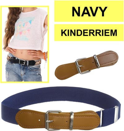 Fako Fashion - Kinderriem Elastisch Oval - Elastische Riem Voor Kinderen - Rekbare Riem - Broekriem - Stretch Riem - Natural - Navy Blauw