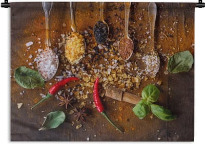Wandkleed - Wanddoek - Lepels - Kruiden - Chilipeper - Specerijen - 120x90 cm - Wandtapijt