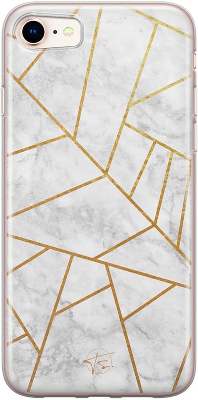 Hoesje geschikt voor iPhone 8 - Geometrisch marmer - Soft Case - TPU - Marmer - Grijs - Mooie Telefoonhoesjes