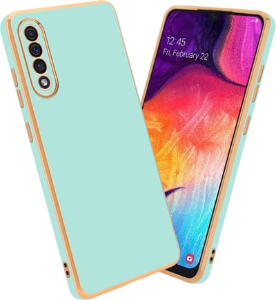 Cadorabo Hoesje geschikt voor Samsung Galaxy A50 4G / A50s / A30s in Glossy Mintgroen - Goud - Beschermhoes Case Cover van flexibel TPU-silicone en met camerabescherming