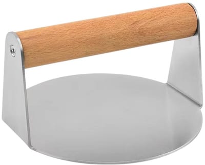 Hamburgerpers van RVS met Houten Handvat – Ø13,7 cm – Grillpers voor Perfecte Smash Burgers – Vaatwasserbestendig