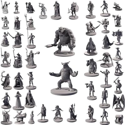 Solidchoice - 50 Unieke Miniaturen voor Tabletop RPG's - Ongepolijst Set