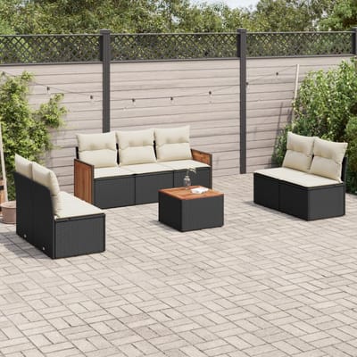 vidaXL - 8-delige - Loungeset - met - kussens - poly - rattan - zwart