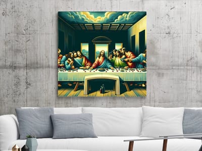 Acryl laatste avondmaal schilderij | Laatste avondmaal in sprankelend acryl, een moderne meesterwerk | Kunst - 20x20 centimeter op Dibond | Foto op Dibond