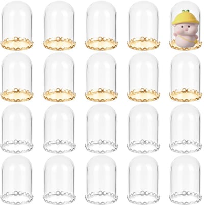 Dailygoods- Glazen Koepel - 20 Stuks Miniatuur - 4 x 2,5 cm - Zilveren/Gouden Messing Basis - Display Koepels - Voor Poppenhuisdecoratie - Displaykoepel