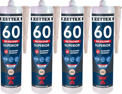 Zettex MS 60 Polymeerkit Superior - Montagekit – Lijmkit – Afdichtkit - Binnen & Buiten - 4x290ml - Beige