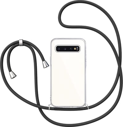 Hoesje met Koord geschikt voor Samsung Galaxy S10 - Back Cover Siliconen Case Transparant Hoes Zwart