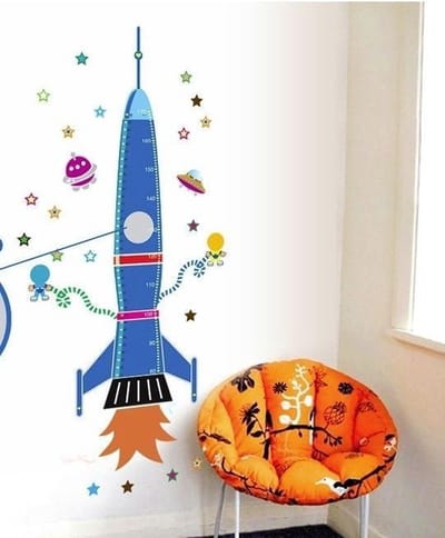 Muursticker raket groeimeter babykamer / kinderkamer  blauw