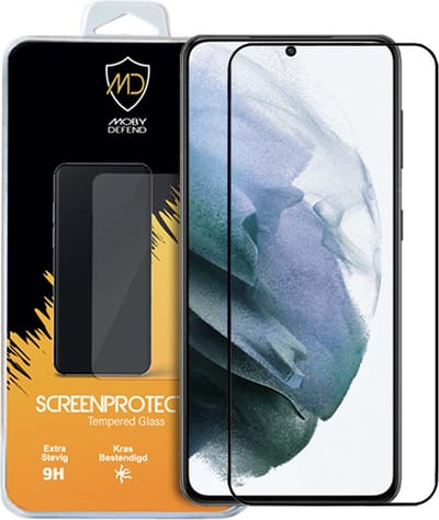 MobyDefend Screenprotector - Geschikt voor Samsung Galaxy S21 - Screensaver Met Zwarte Randen - Gehard Glas