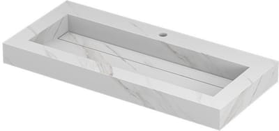 INK Pitch Wastafel Keramische Slab Centraal met Drain en Front en Side Skirts 1 Kraangat - 1000x450x90 mm - Calacatta Mat